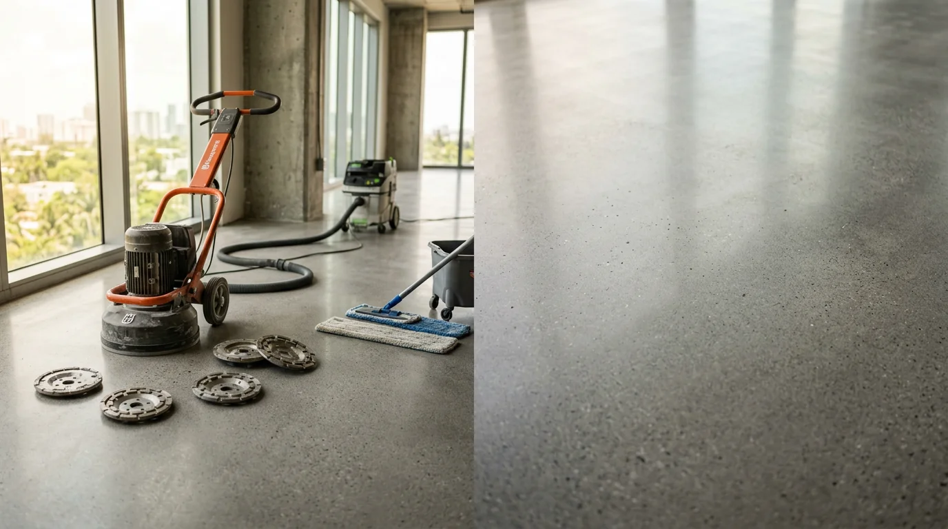 Concrete grinding and surface preparation for epoxy flooring in South Florida