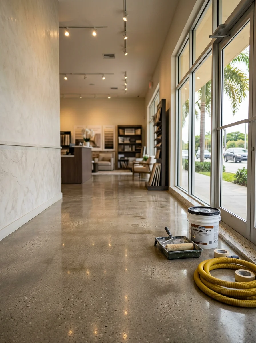 Ground and sealed concrete floor in a Doral, Florida showroom