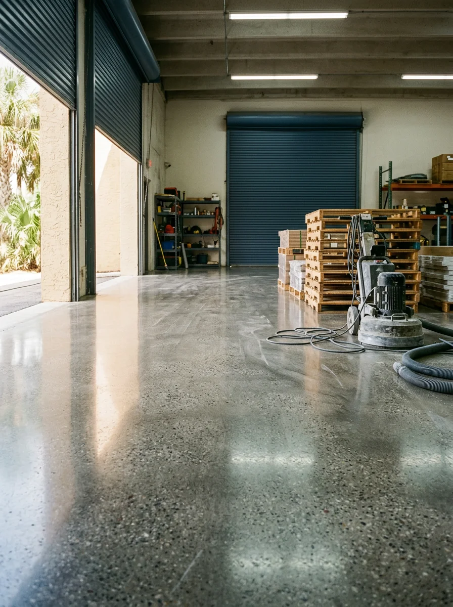 Polished concrete warehouse floor in Palm Beach County