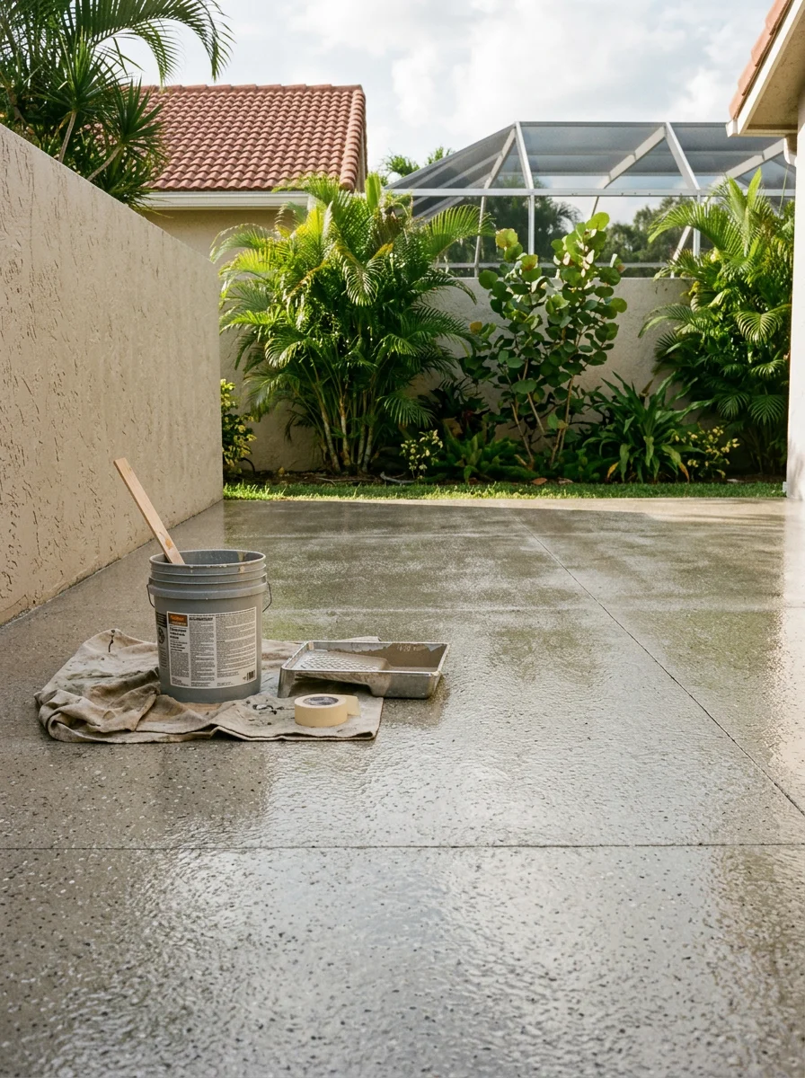 Ground and sealed concrete patio floor in South Florida